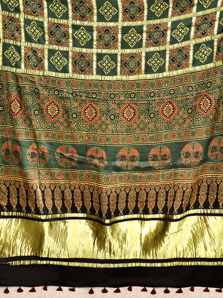 BHAGIRATHI  : AJRAKH GHARCHOLA SEMI GAJJI SILK SAREE
