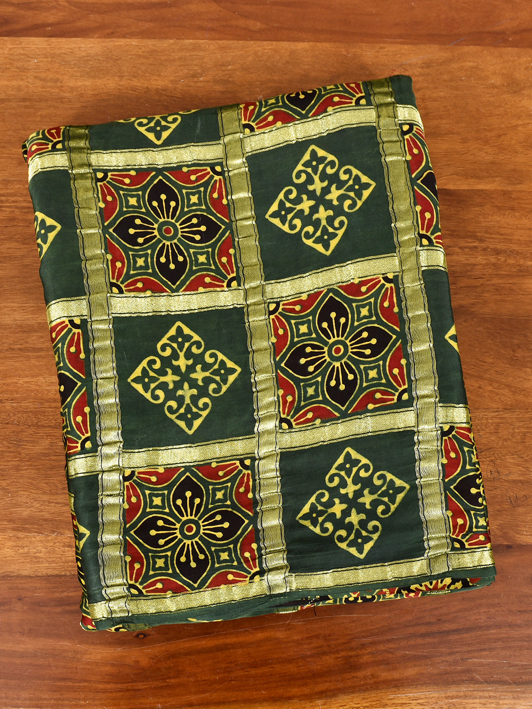 BHAGIRATHI  : AJRAKH GHARCHOLA SEMI GAJJI SILK SAREE