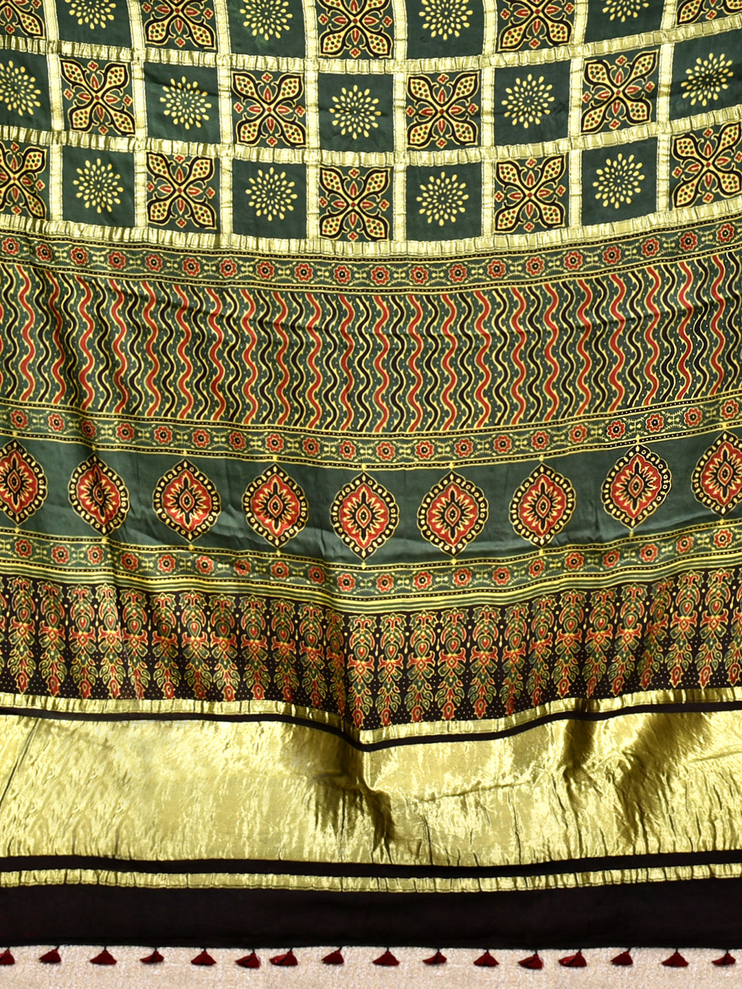 RUCHIR : AJRAKH GHARCHOLA SEMI GAJJI SILK SAREE