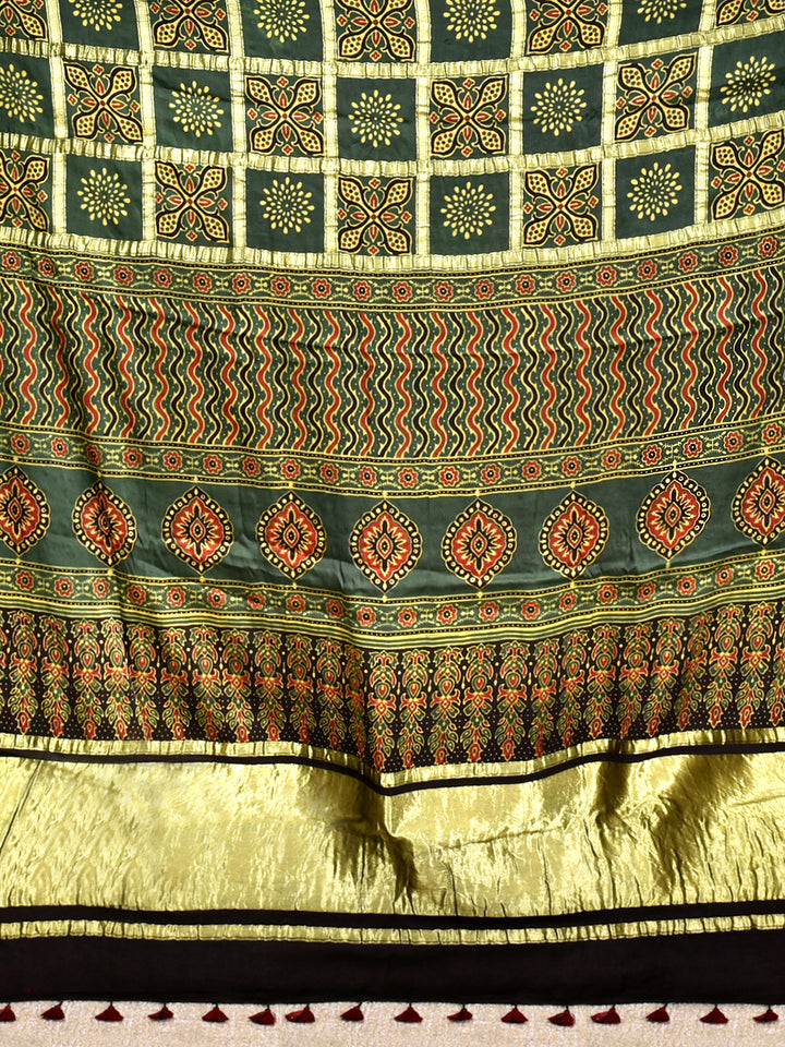 RUCHIR : AJRAKH GHARCHOLA SEMI GAJJI SILK SAREE