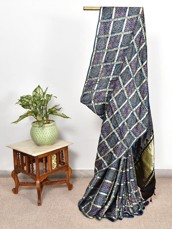 TIMARIKA : AJRAKH GHARCHOLA SEMI GAJJI SILK SAREE
