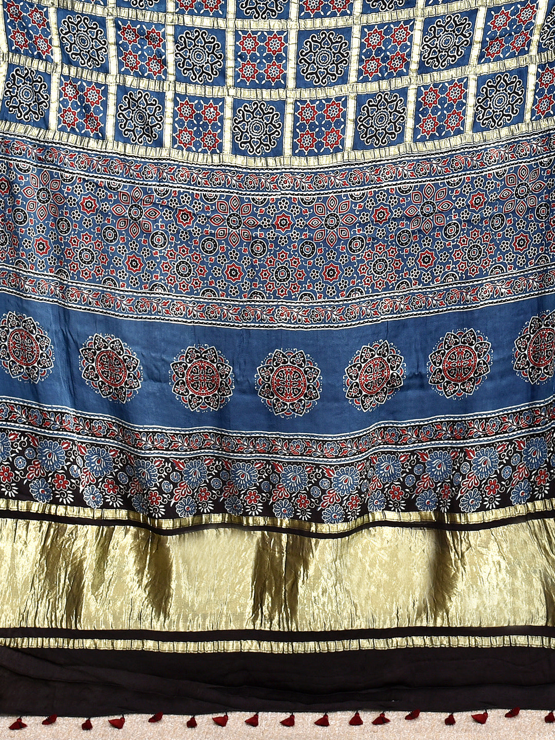 TIMARIKA : AJRAKH GHARCHOLA SEMI GAJJI SILK SAREE