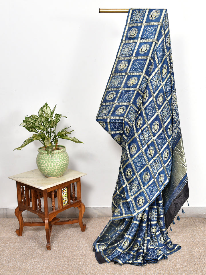 MAUSAM : AJRAKH GHARCHOLA SEMI GAJJI SILK SAREE