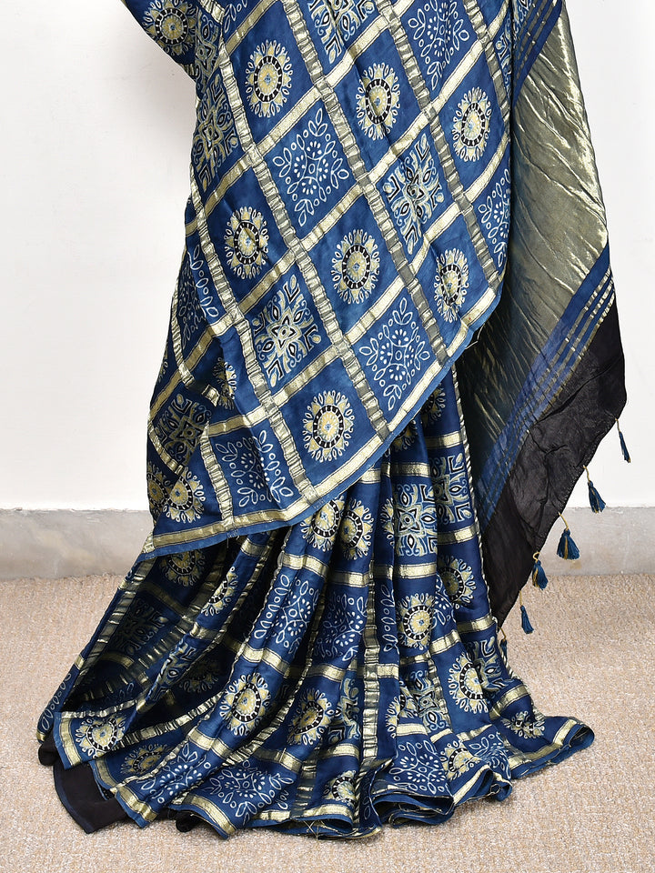 MAUSAM : AJRAKH GHARCHOLA SEMI GAJJI SILK SAREE