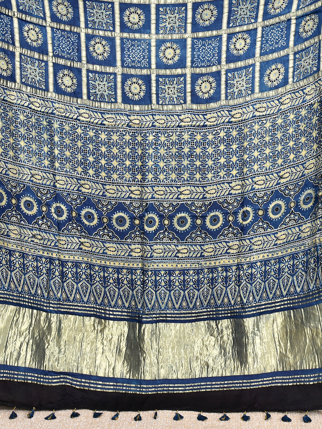 MAUSAM : AJRAKH GHARCHOLA SEMI GAJJI SILK SAREE