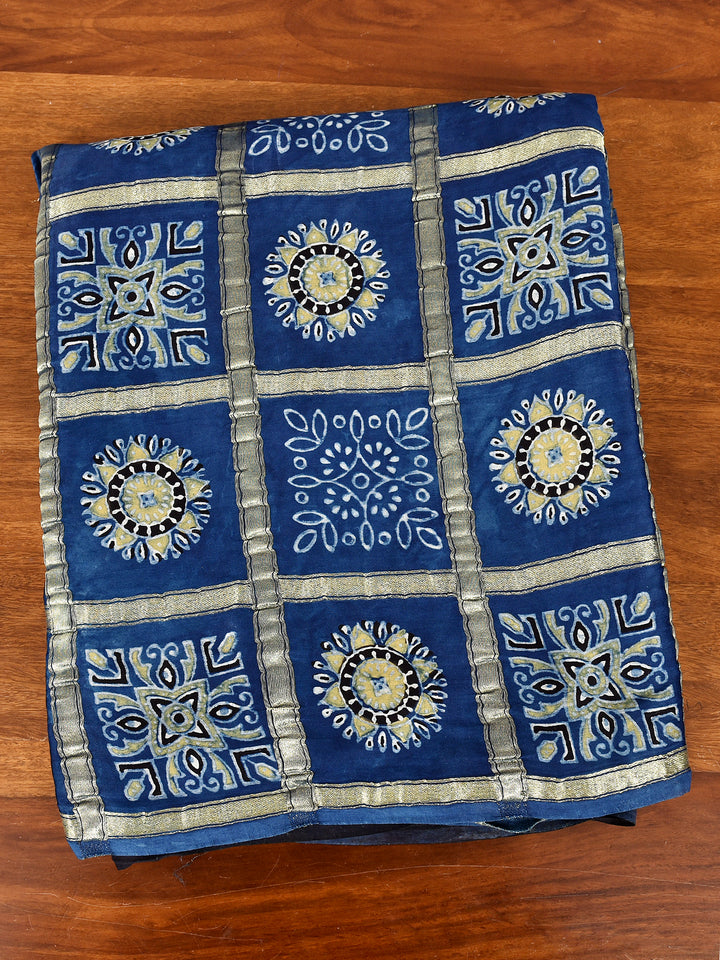 MAUSAM : AJRAKH GHARCHOLA SEMI GAJJI SILK SAREE