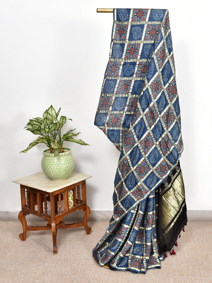SUKANYA : AJRAKH GHARCHOLA SEMI GAJJI SILK SAREE