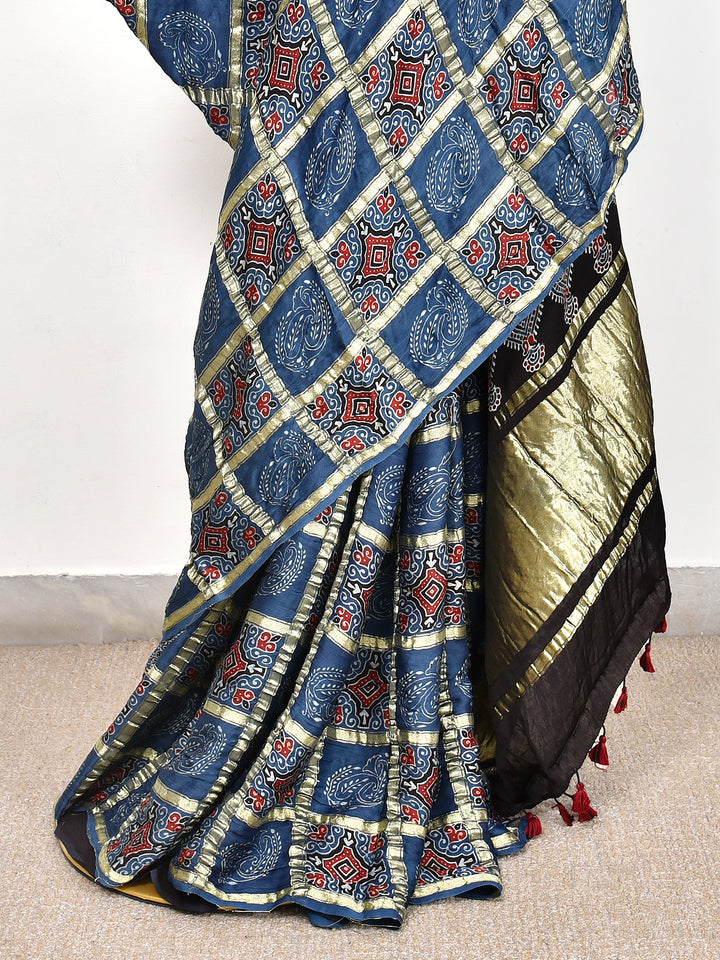 SUKANYA : AJRAKH GHARCHOLA SEMI GAJJI SILK SAREE