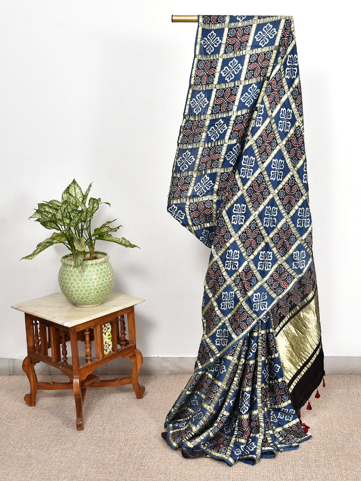 DAKSHAINI : AJRAKH GHARCHOLA SEMI GAJJI SILK SAREE