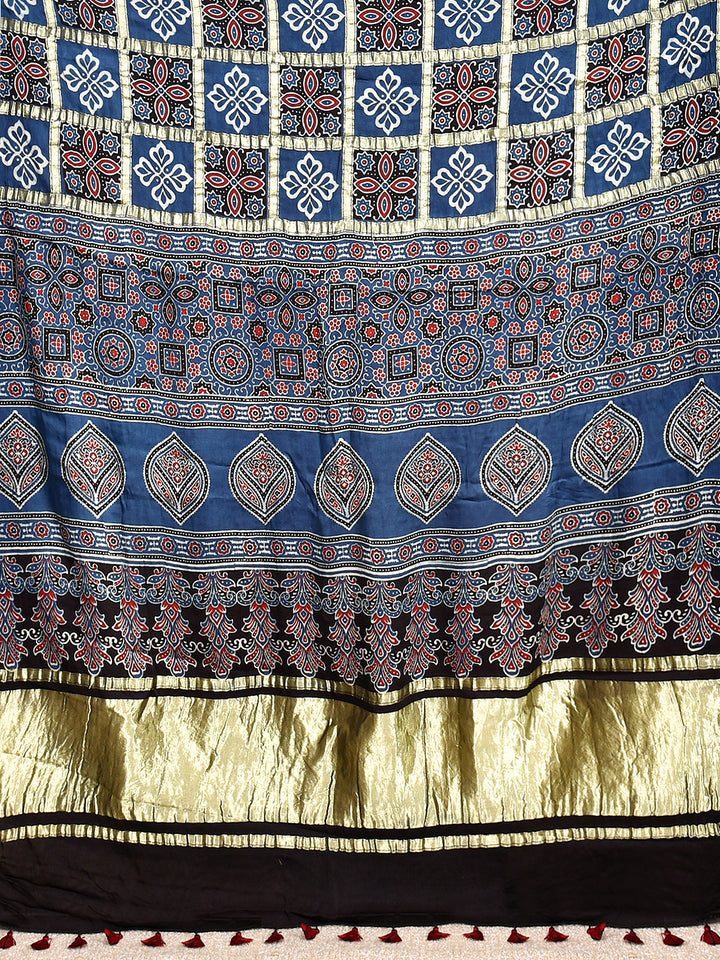 DAKSHAINI : AJRAKH GHARCHOLA SEMI GAJJI SILK SAREE