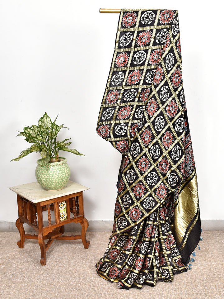 NIKUNJA : AJRAKH GHARCHOLA SEMI GAJJI SILK SAREE