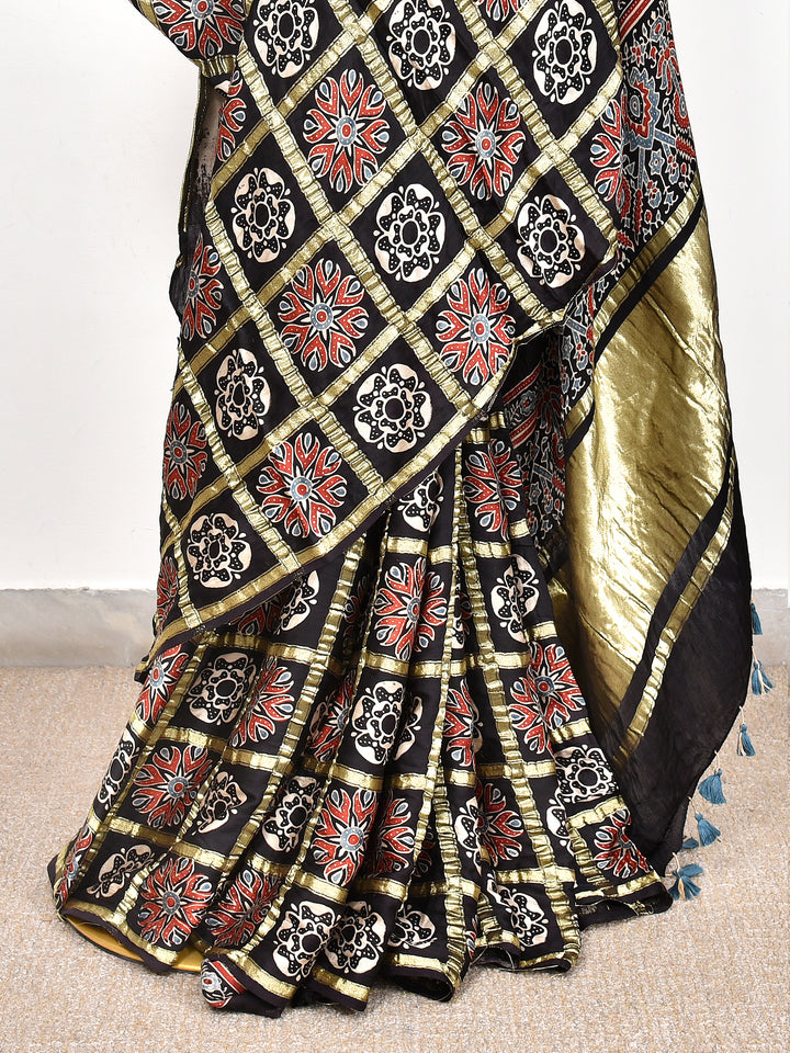 NIKUNJA : AJRAKH GHARCHOLA SEMI GAJJI SILK SAREE