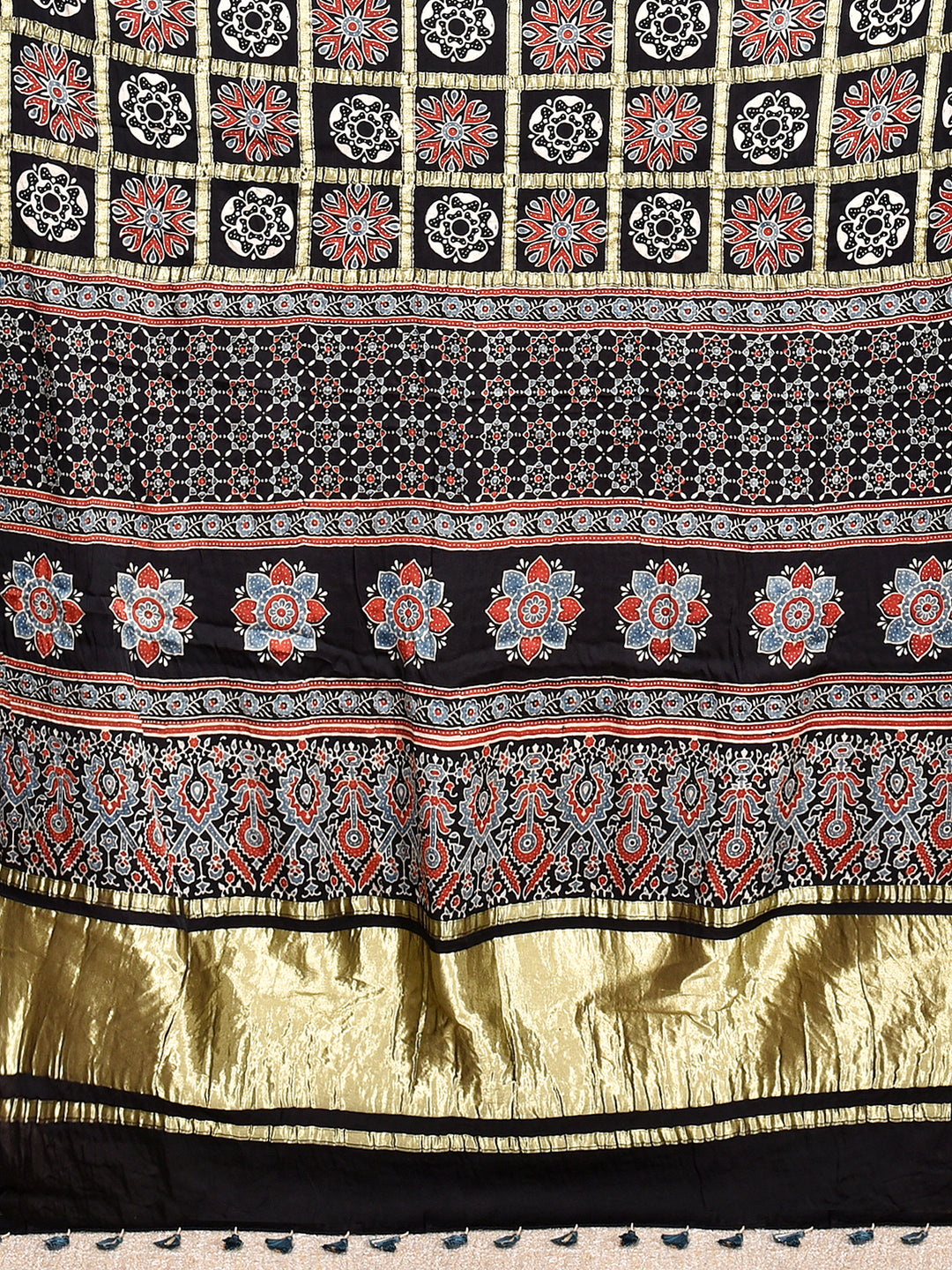 NIKUNJA : AJRAKH GHARCHOLA SEMI GAJJI SILK SAREE