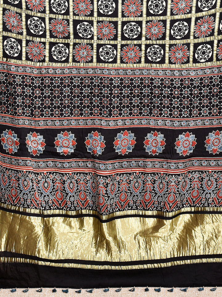 NIKUNJA : AJRAKH GHARCHOLA SEMI GAJJI SILK SAREE