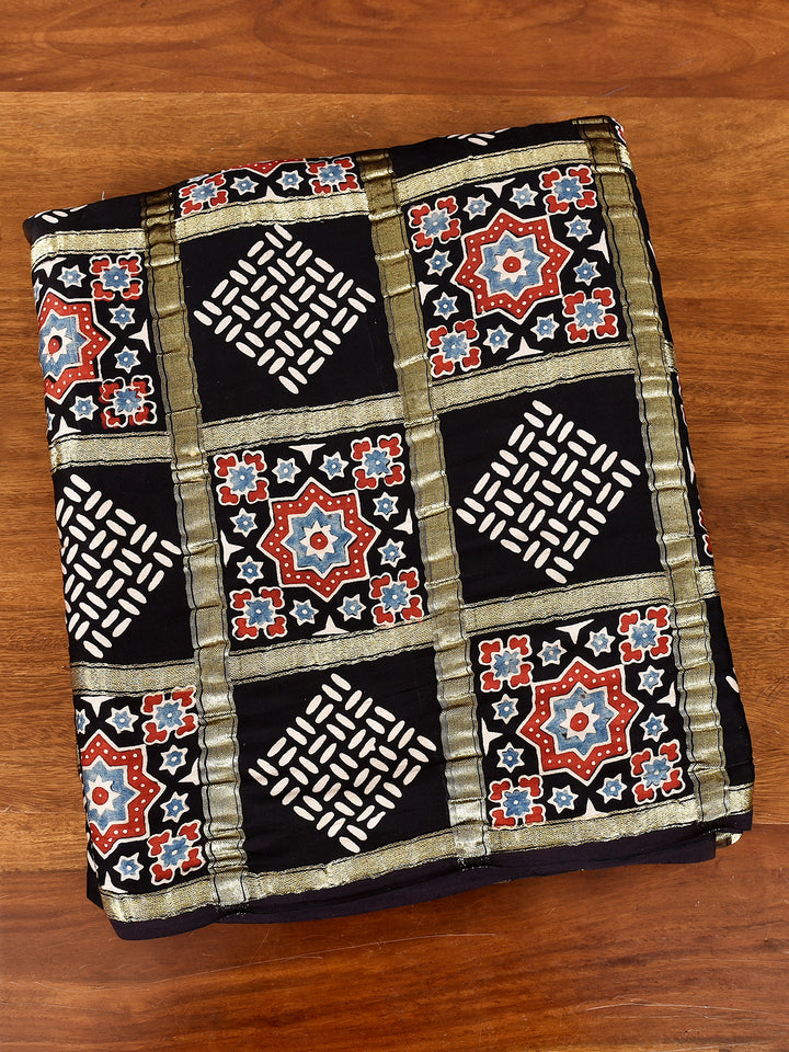 MAHEYA : AJRAKH GHARCHOLA SEMI GAJJI SILK SAREE