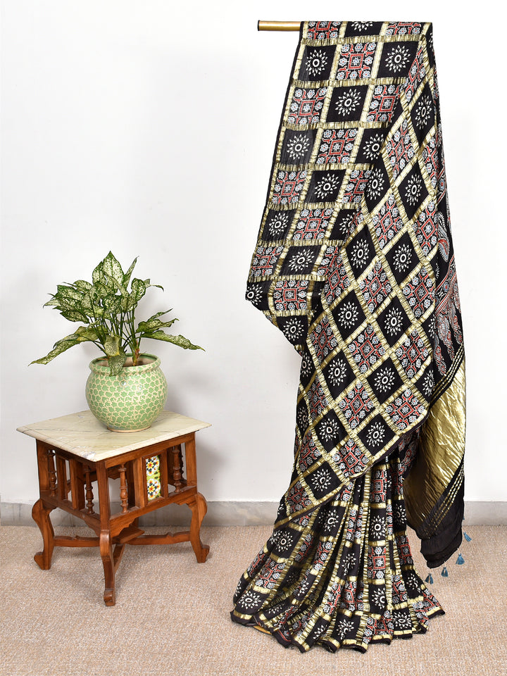 VIDHIKA : AJRAKH GHARCHOLA SEMI GAJJI SILK SAREE