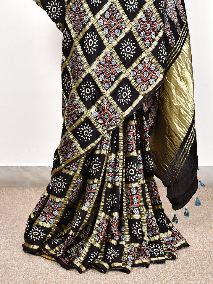 VIDHIKA : AJRAKH GHARCHOLA SEMI GAJJI SILK SAREE