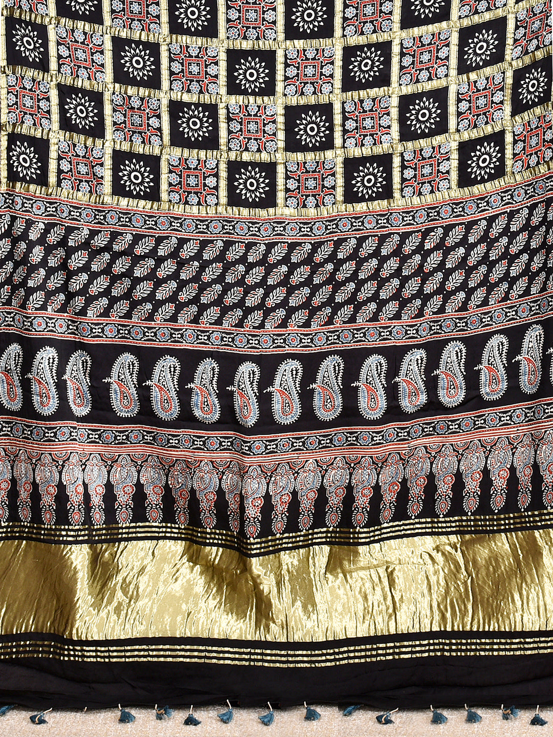VIDHIKA : AJRAKH GHARCHOLA SEMI GAJJI SILK SAREE