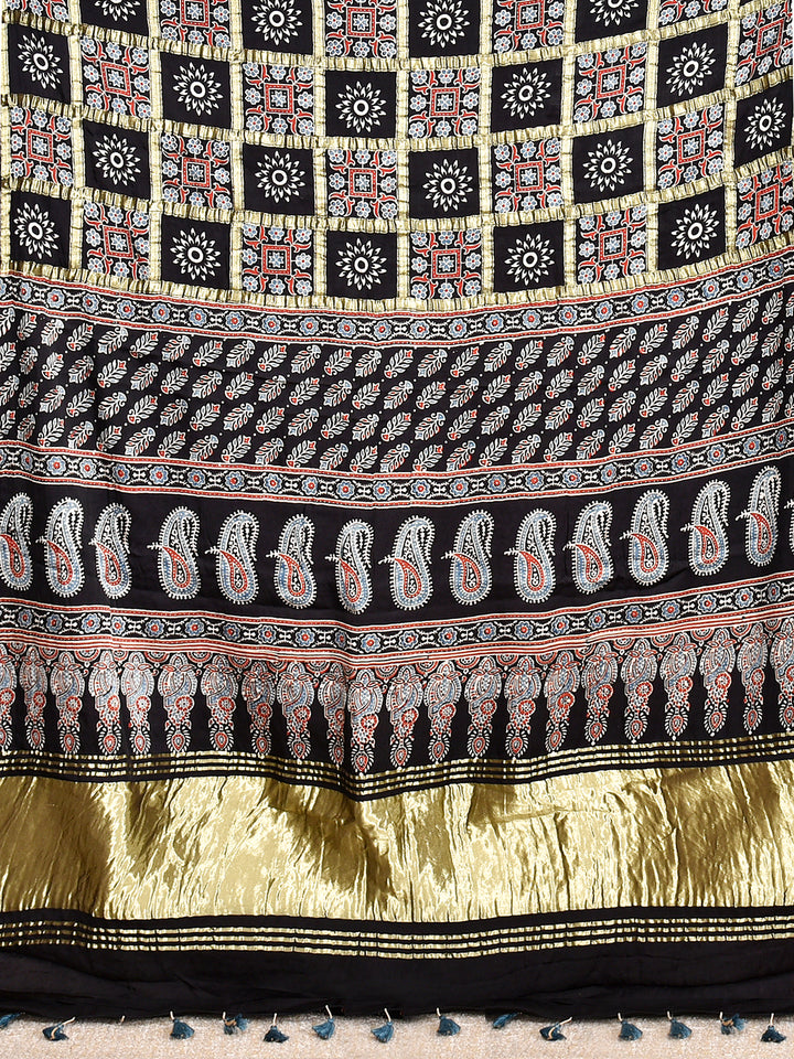 VIDHIKA : AJRAKH GHARCHOLA SEMI GAJJI SILK SAREE