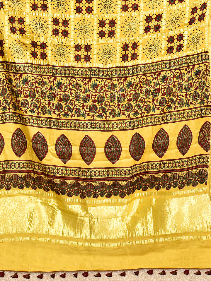 ALVEERA : AJRAKH GHARCHOLA SEMI GAJJI SILK SAREE