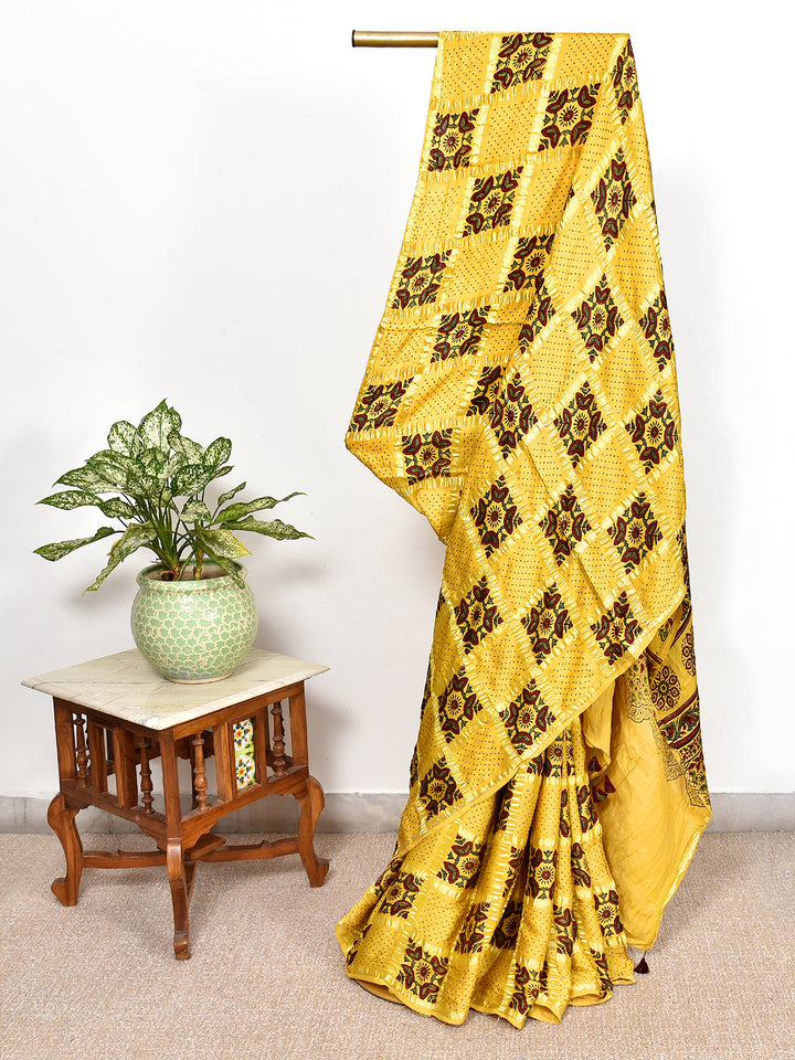 DHEERJA : AJRAKH GHARCHOLA SEMI GAJJI SILK SAREE