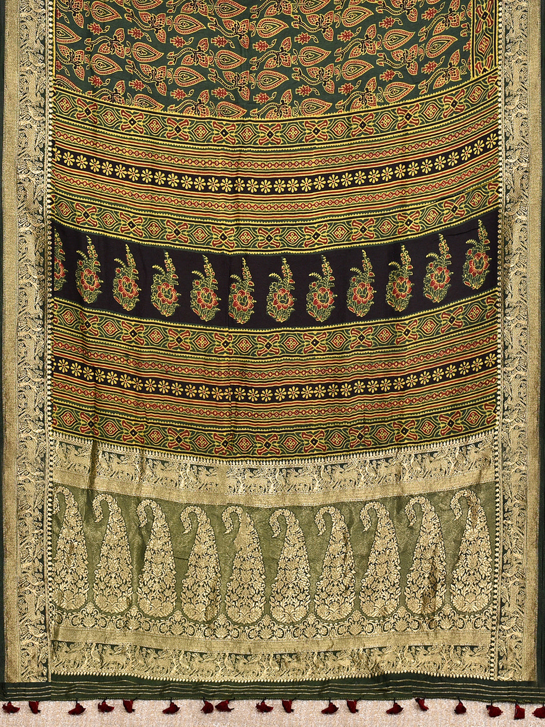 UTTARA  : AJRAKH DOLA SILK SAREE WITH NAKSHI ZARI PALLU