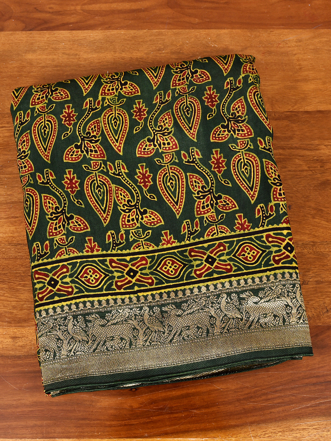 UTTARA  : AJRAKH DOLA SILK SAREE WITH NAKSHI ZARI PALLU