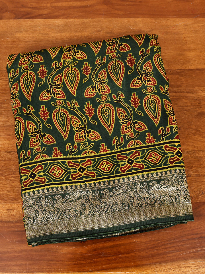 UTTARA  : AJRAKH DOLA SILK SAREE WITH NAKSHI ZARI PALLU