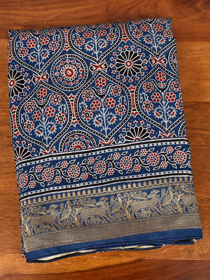 SUMAIDHA : AJRAKH DOLA SILK SAREE WITH NAKSHI ZARI PALLU