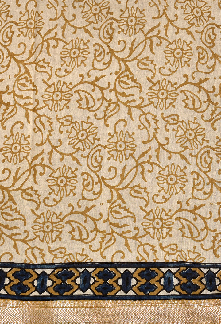 MEGHA : AJRAKH HANDBLOCK MAHESHWARI  SILK SAREE WITH TISSUE PALLU